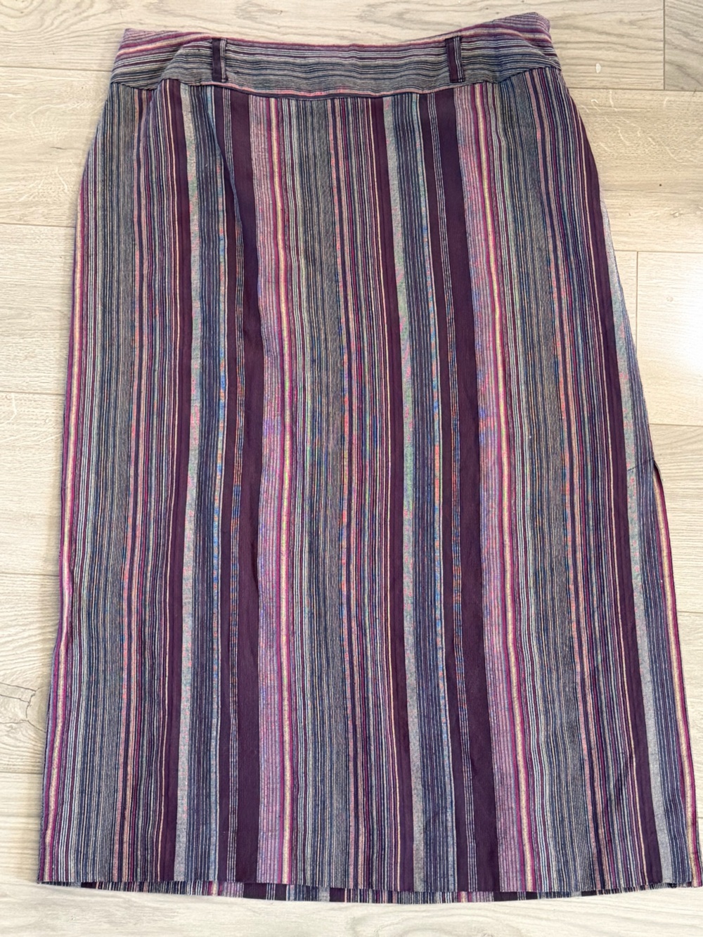 Striped Purple Maxi Skirt with Multi-Color Accents, side zip and slit, sz 12